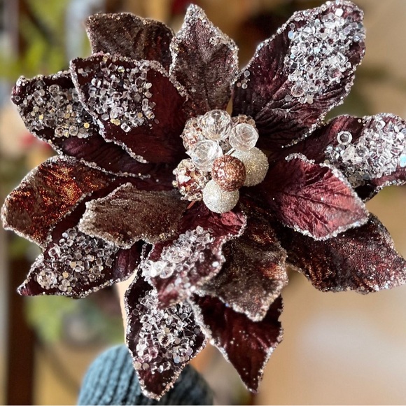 Roundtop Other - Elegant Copper Burgundy Glam Poinsettia Floral with Crystal Sequin Accents